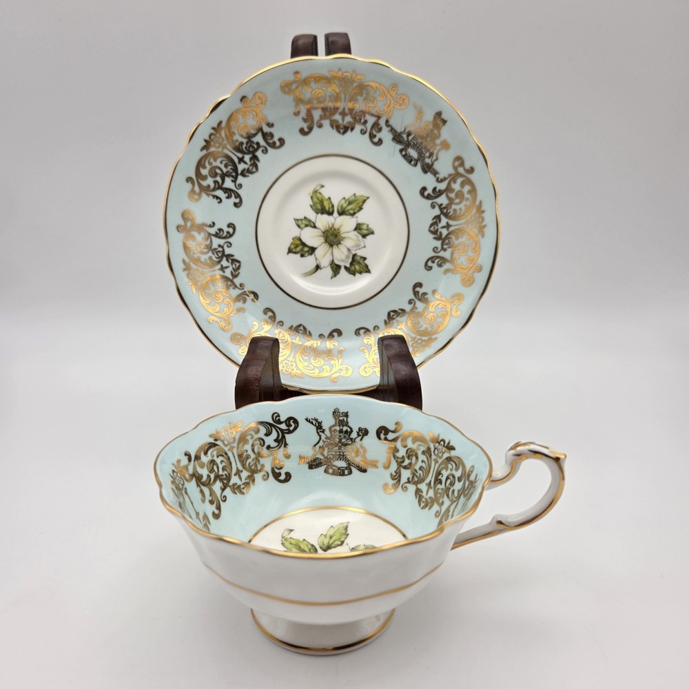 Paragon Pale Blue & Gold Gilt Dogwood 1958 Commemorative Teacup & Saucer